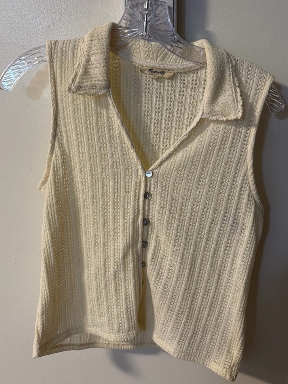 Madewell Cream Knit Sleeveless Collared Button-Down Tank